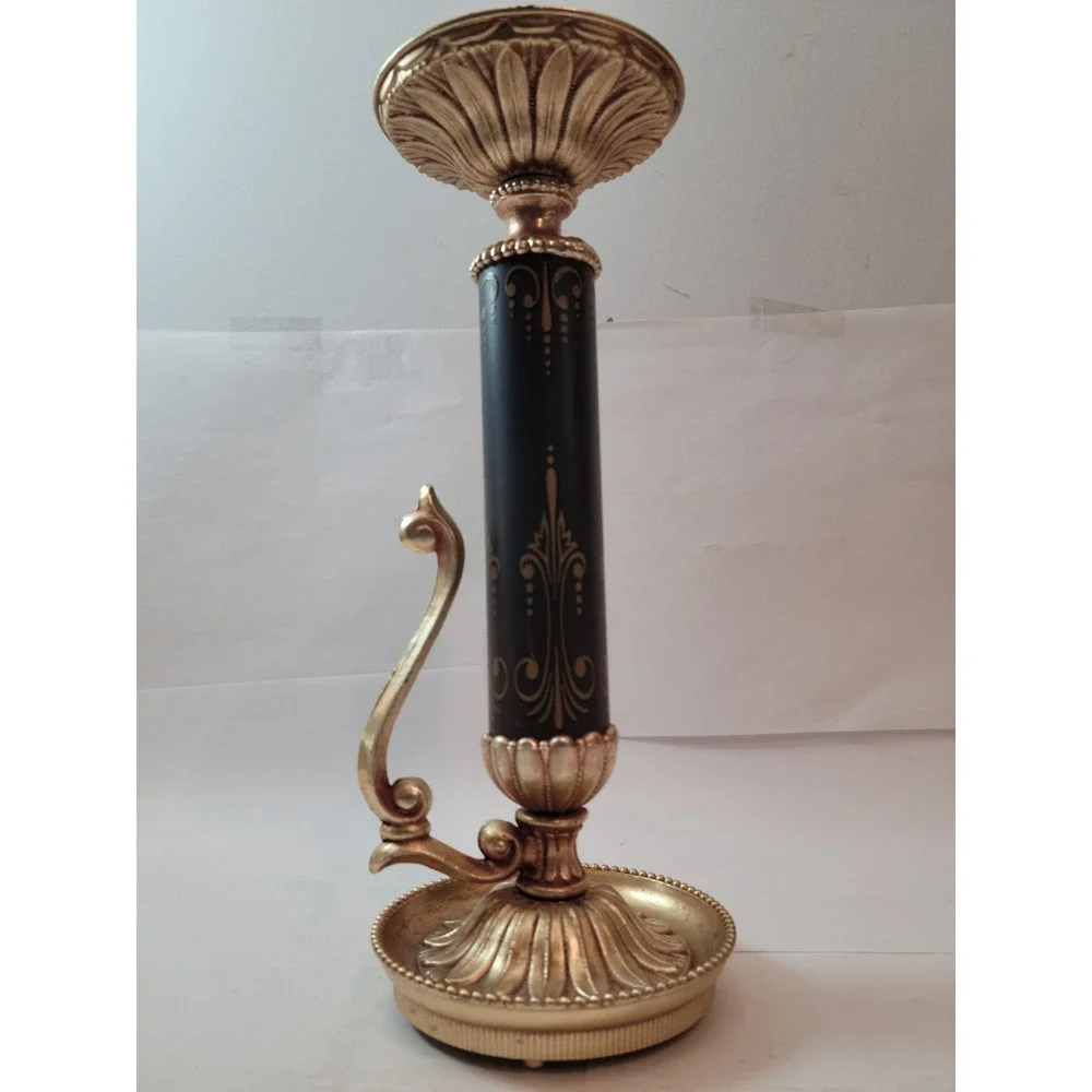 Vintage Dilly Hollywood Regency Black and Gold Chamberstick‎ Candlestick Holder